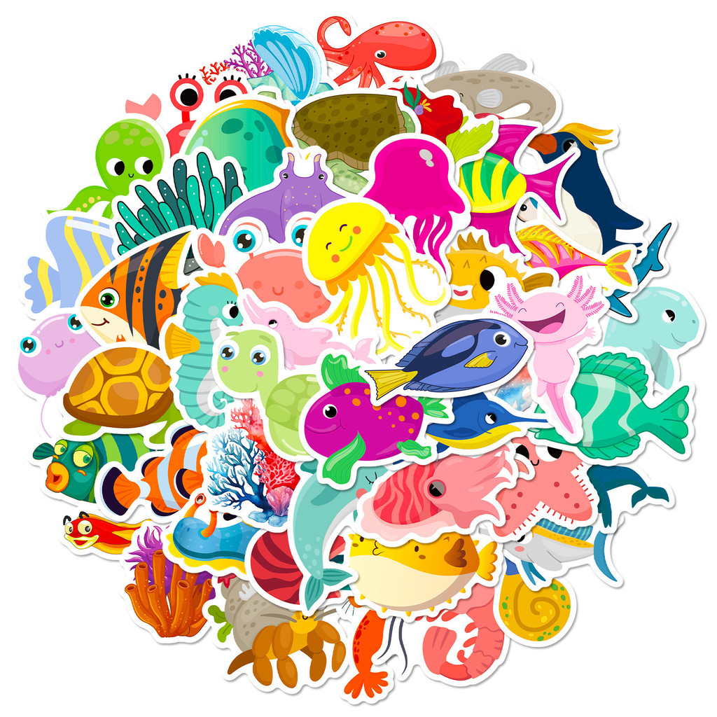 50Pcs Marine Life Stickers - C - Marine Life Aquariums のレビューと価格