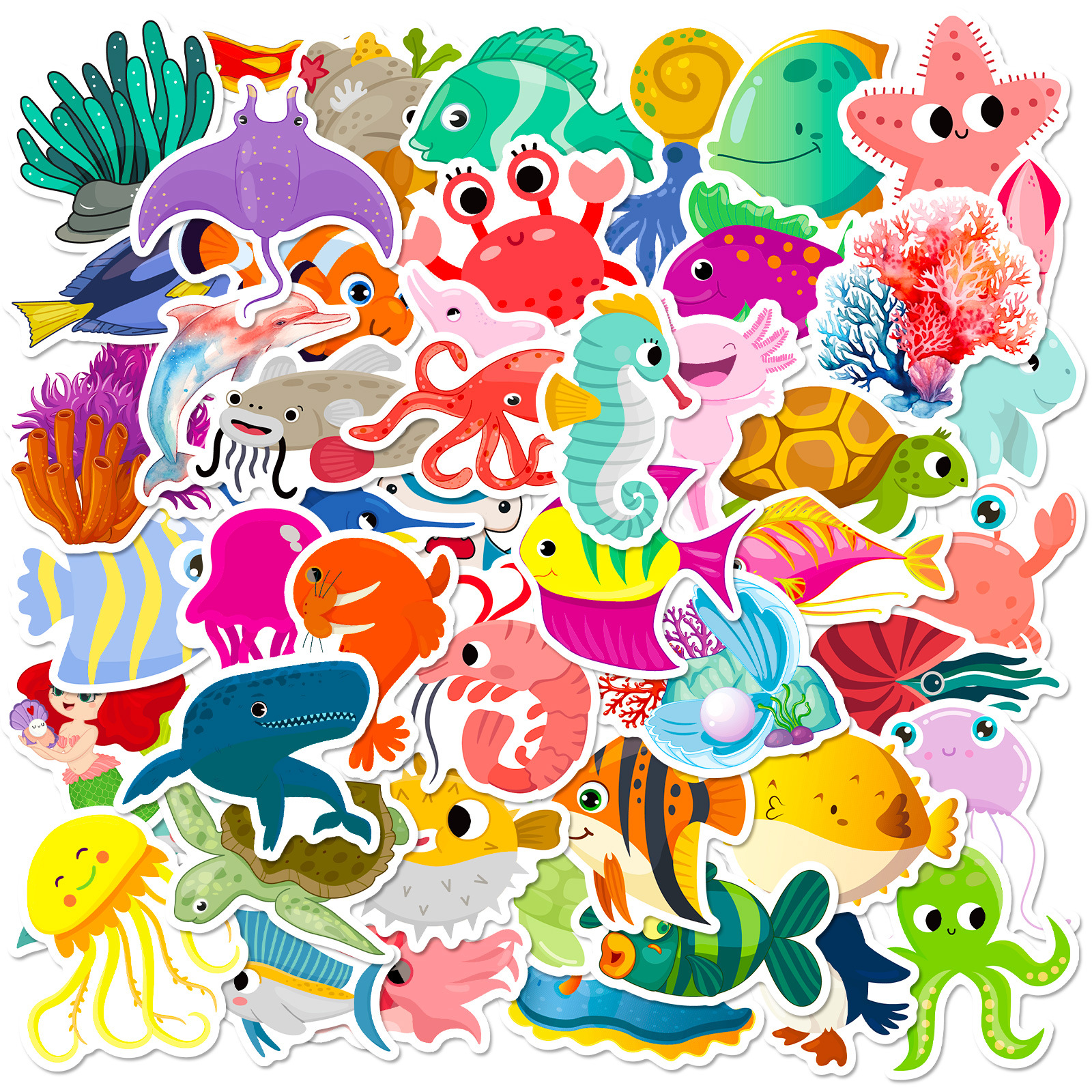 50Pcs Marine Life Stickers Aqu - Marine Life Aquariums のレビューと価格